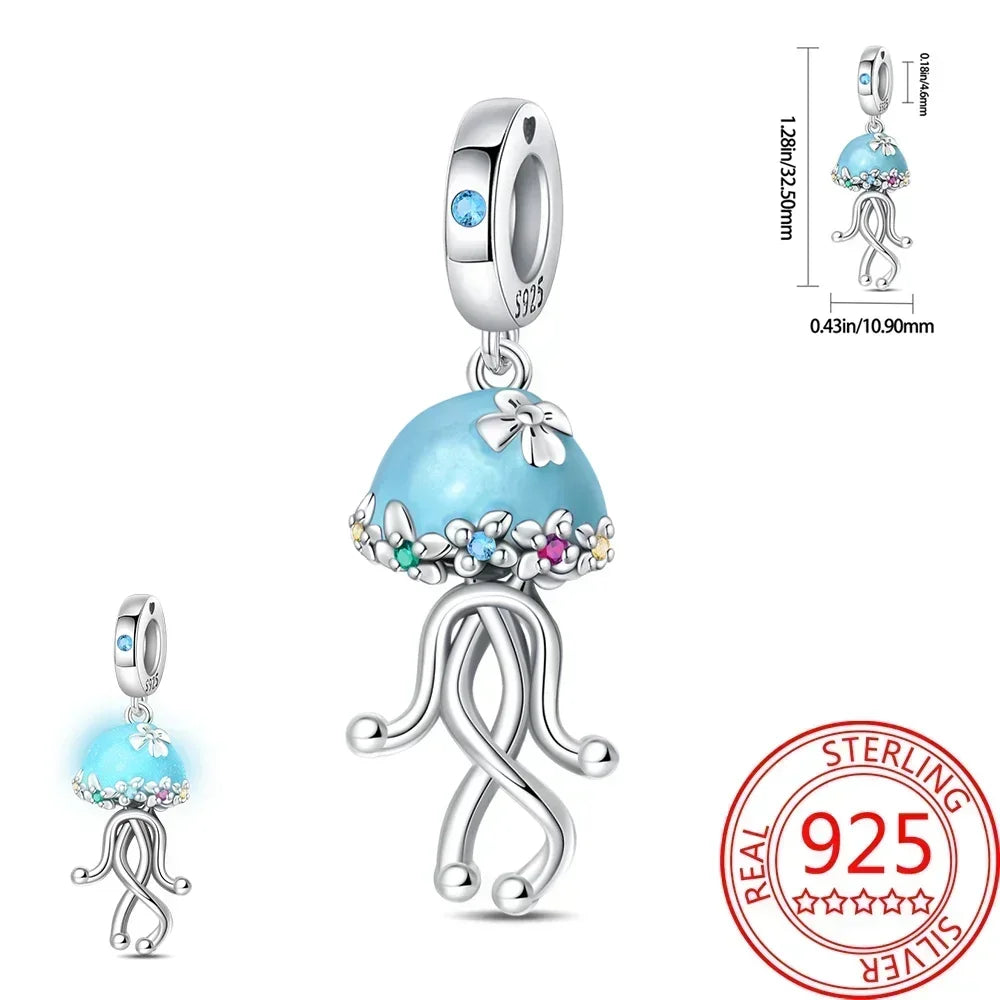 Charms-Anhänger aus 925er-Sterlingsilber mit blauen Ozean-Serie, passend für das DIY-Armband der Marke, Damenschmuck, Geschenke für Freundin