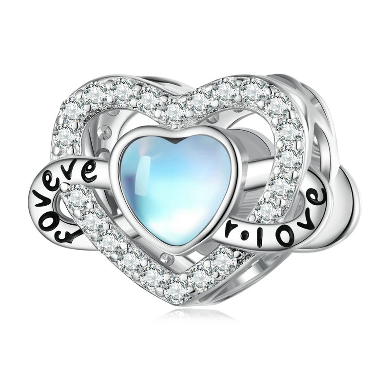 WOSTU 925 Sterling Silber Mondstein Charms Herz Perlen Astronaut Mond Anhänger Fit Original Armband DIY Halskette Schmuck Machen