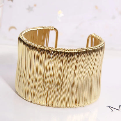Mode offene Manschette Frauen Armband Armreif Punk Metalldraht Schnur verstellbare Vintage übertrieben Gold Silber Farbe Schmuck Armreifen