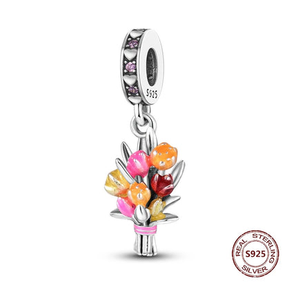 Gelber Sonnenblumen-Charm aus 925er Silber, Original-Zirkon, Kolibri, Einhorn-Charms, passend für Armbänder, DIY-Schmuck für Frauen, Hochzeitsgeschenk
