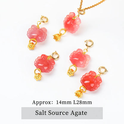 1 Stück Naturstein Salzquelle Achat geschnitzt Cartoon Katze Anhänger niedliche Charms für Schmuckherstellung DIY Armband Halskette Zubehör