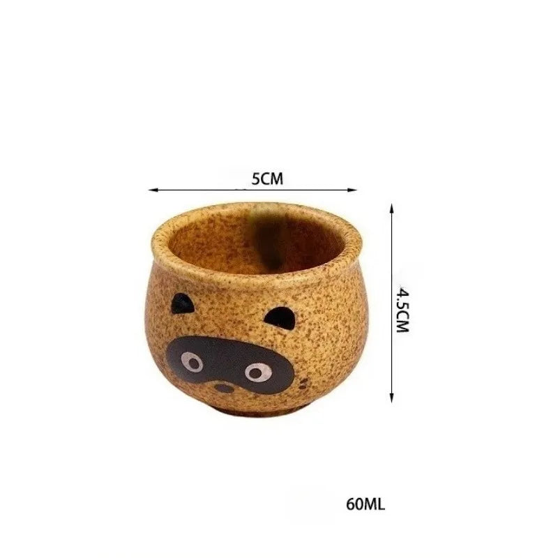 Japanisches Sake Pot Kit Handbemalt Zibet Katze Shochu Cup Set Retro Wein Keramik Zwei Tassen Barzubehör für Geschenk Bar Sets Zubehör
