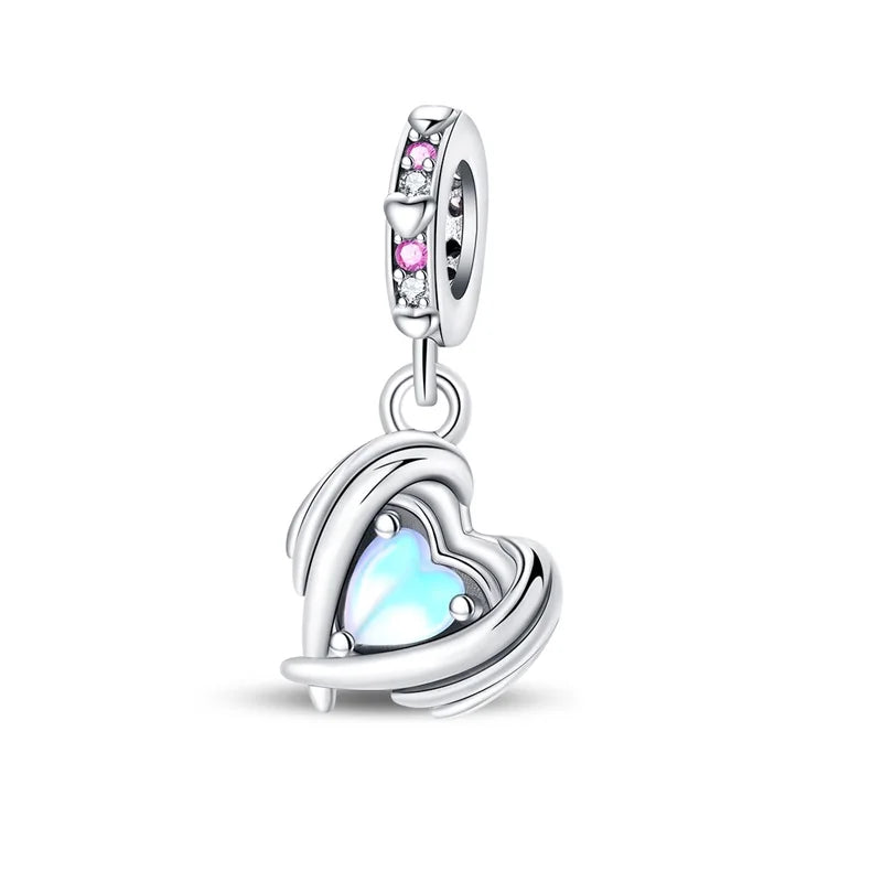Heißer Verkauf 925er Sterlingsilber, rotes Herz und Pfeil, baumelnder Charm und blauer Murano-Glas-Delfine-Anhänger, passend für Armband, Modeschmuck