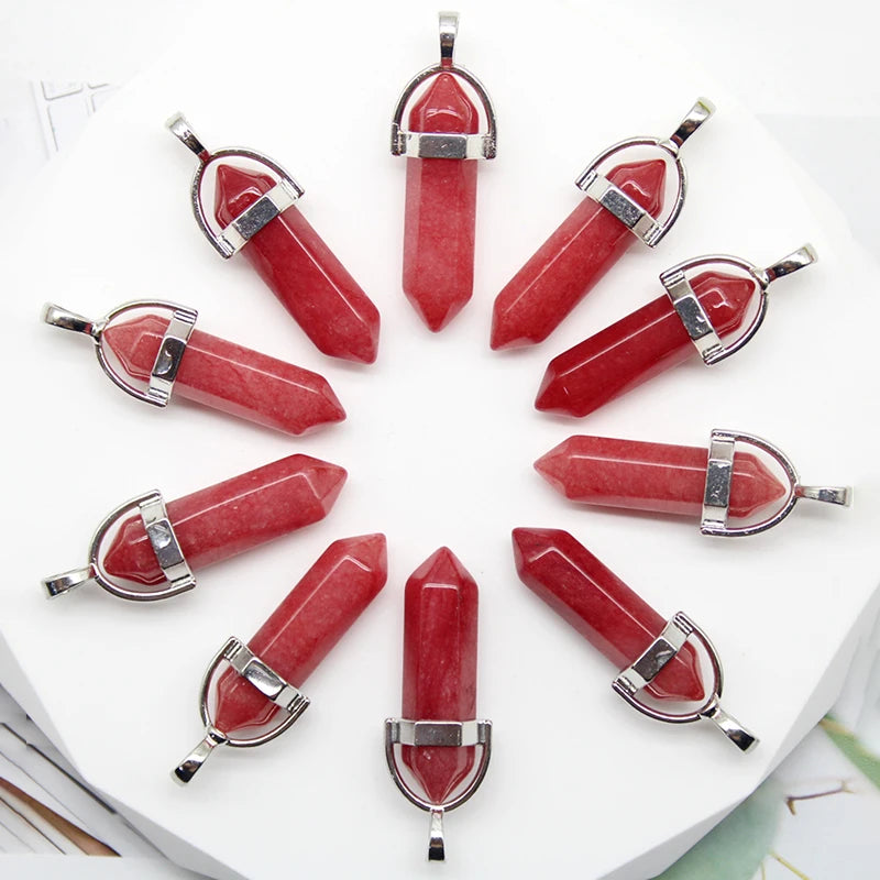 24 stücke Natürliche Stein Achate Quarz Kristall Anhänger Für Halskette Charme Fluorit Sechseckigen Anhänger DIY Schmuck Machen Zubehör