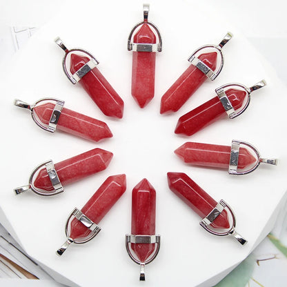 24 stücke Natürliche Stein Achate Quarz Kristall Anhänger Für Halskette Charme Fluorit Sechseckigen Anhänger DIY Schmuck Machen Zubehör