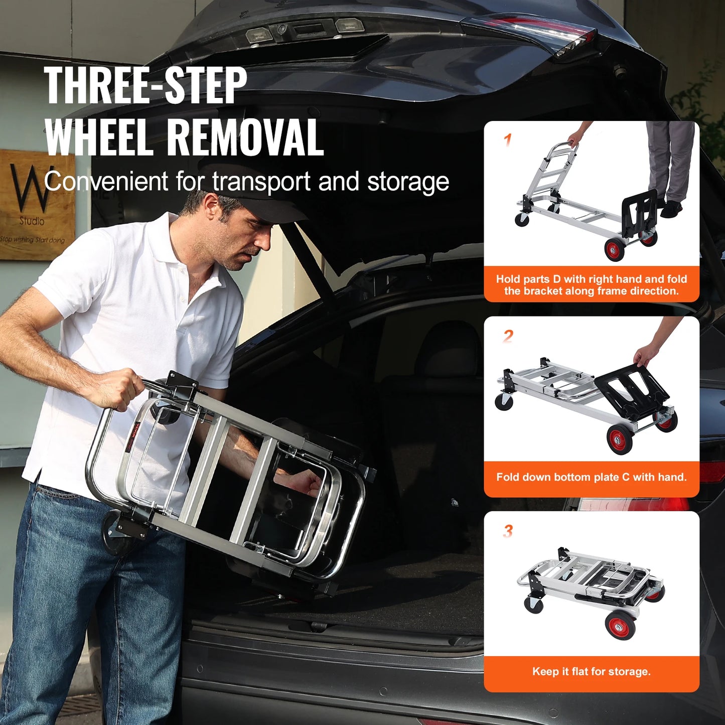 VEVOR 2-in-1 Sackkarre Klappbar 113/181kg Tragfähigkeit Transportkarre Aluminiumlegierung & Kohlenstoffstahl Sackkarre ⇋ Plattformwagen Trolley für Lade- & Transportaufgaben im Innen- & Außenbereich