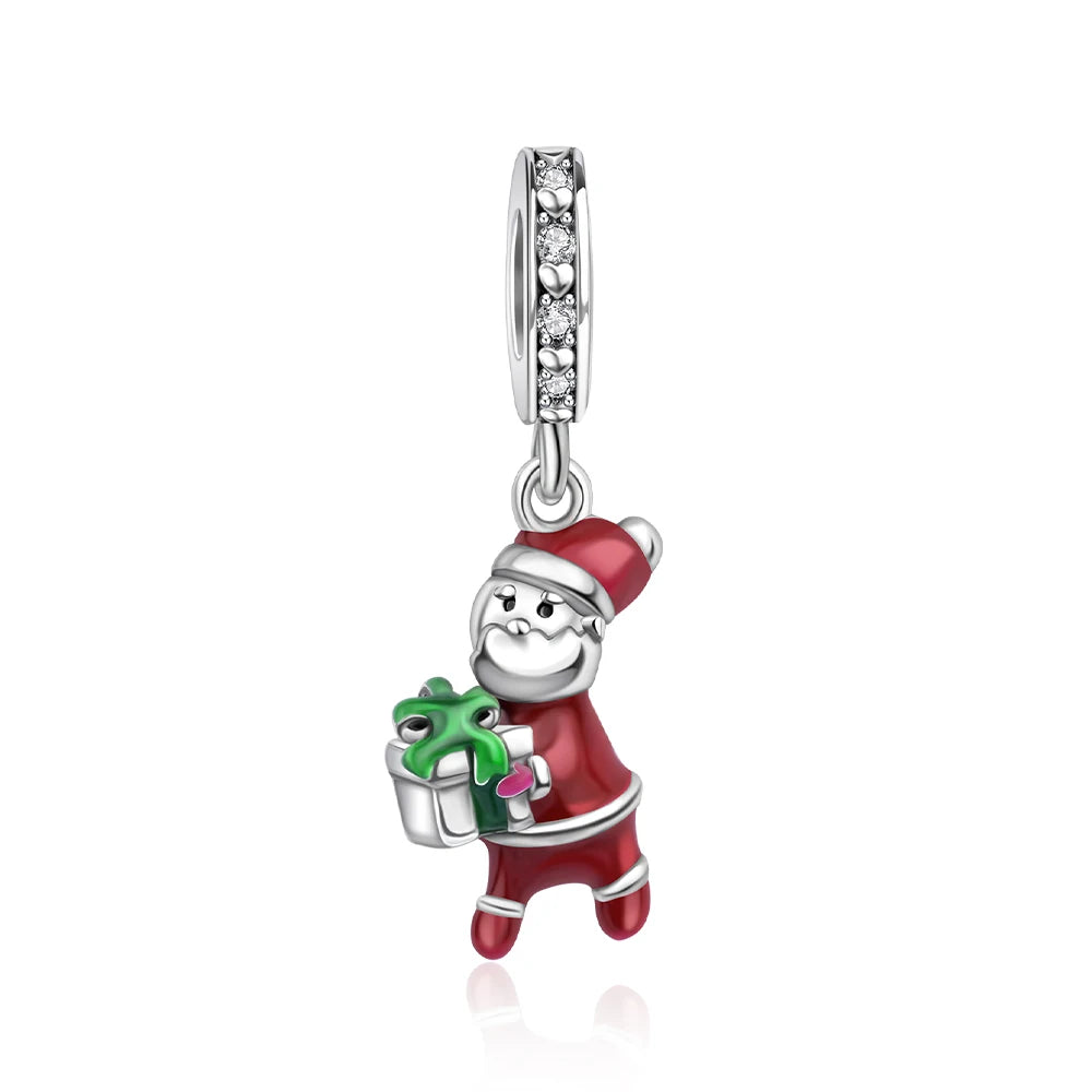 Frohe Weihnachten-Charm aus 925er-Sterlingsilber, Kiefernbaum, Weihnachtsmann, Schneehaus, passend für DIY-Armbänder, Halsketten, Urlaubs- und saisonale Geschenke