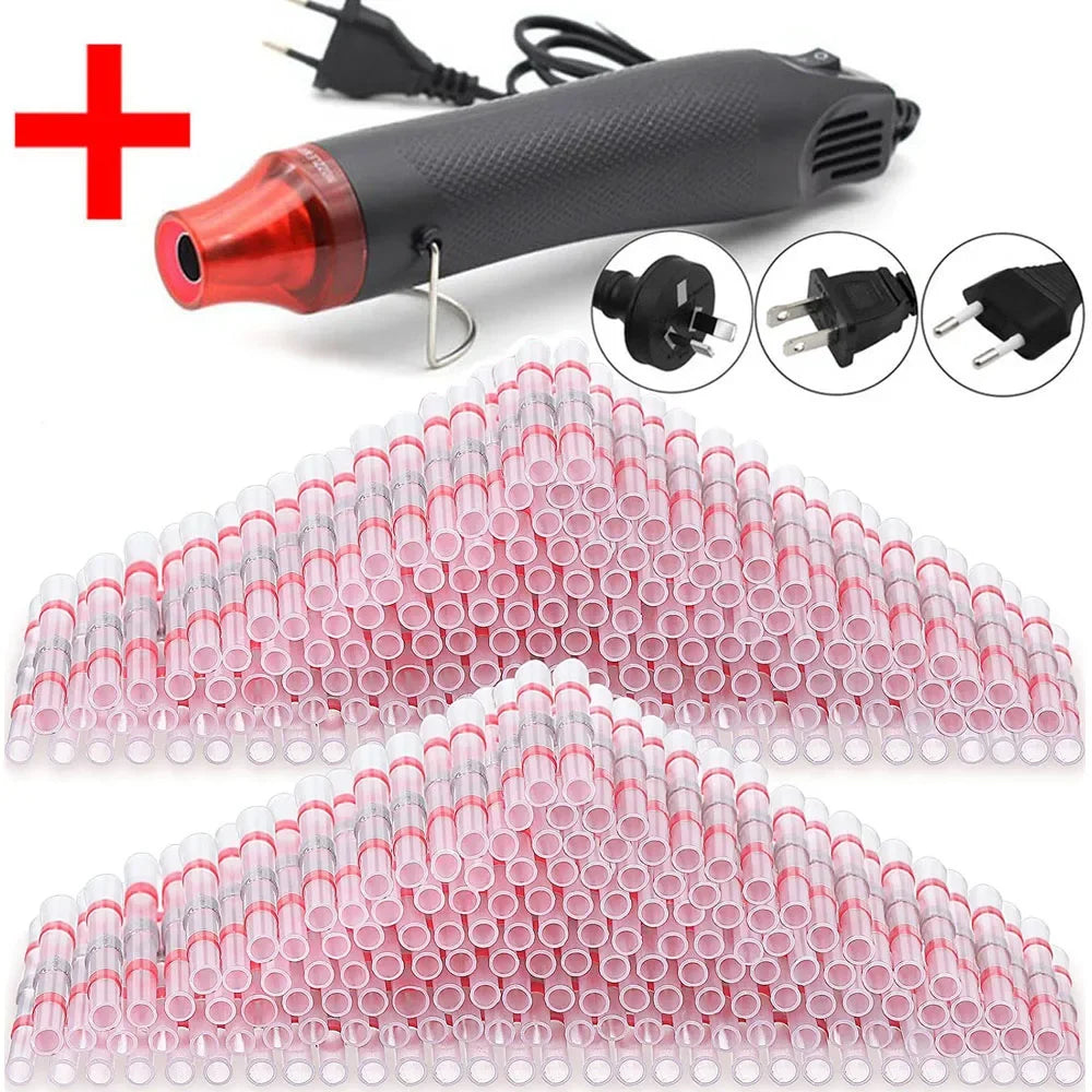 50-1000PCS Schrumpf Butt AWG22-18 Rot Solder Isolierte Wasserdichte Elektrische Spleiß Draht Anschlüsse mit Heißluftpistole Uns/Eu