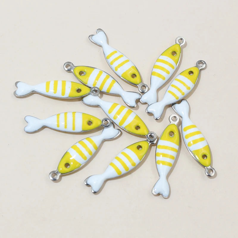 20 Stück 18x5mm Emaille gestreifte Fisch Charms Anhänger Edelstahl DIY Schmuckherstellung Zubehör für Ohrringe Halskette Schlüsselanhänger