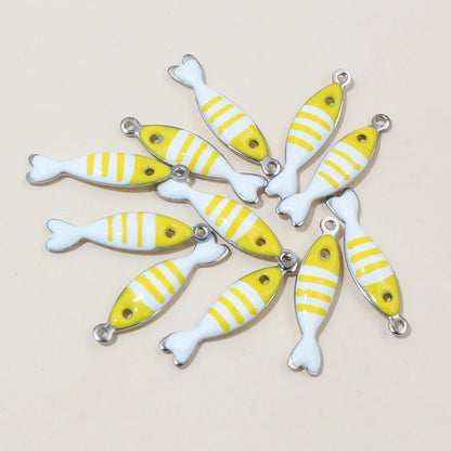 20 Stück 18x5mm Emaille gestreifte Fisch Charms Anhänger Edelstahl DIY Schmuckherstellung Zubehör für Ohrringe Halskette Schlüsselanhänger