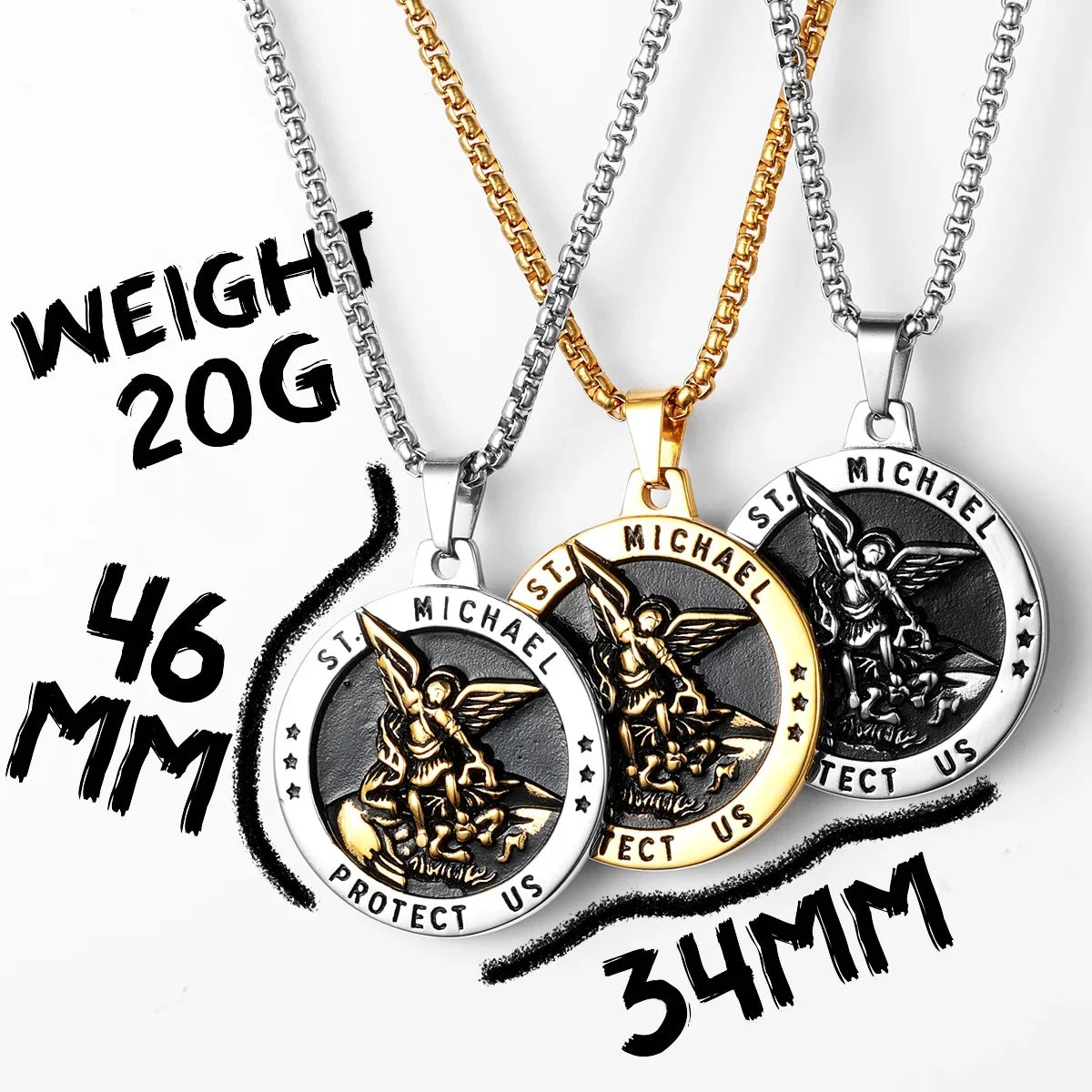 Bow Angel St. Michael Men Necklaces Stainless Steel Pendant Chain Powerful Strong Amulet Vintage Cool Women Jewelry Gifts Wholesale