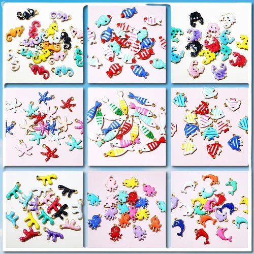 20 Stück Ozean Meeres tiere Krabben Seestern Riff Fisch Klavier Emaille Anhänger Charm Edelstahl DIY Schmuck Making Zubehör