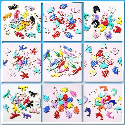20 Stück Ozean Meeres tiere Krabben Seestern Riff Fisch Klavier Emaille Anhänger Charm Edelstahl DIY Schmuck Making Zubehör