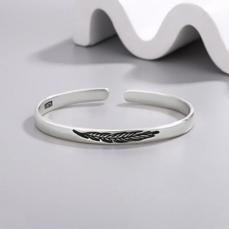 Neue Ankunft Retro Einfache Feder Armreifen 925 Sterling Silber Temperament Persönlichkeit Beliebte Öffnung Armbänder TYB304