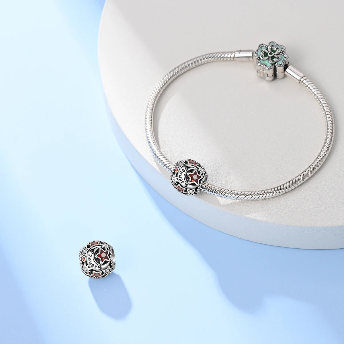 Heißer Verkauf 925er Sterlingsilber, Geburtsstein Juni, Herzperlen und Sonne und Mond, Medaillenanhänger, passend für Armband-Halskette, exquisite Geschenke