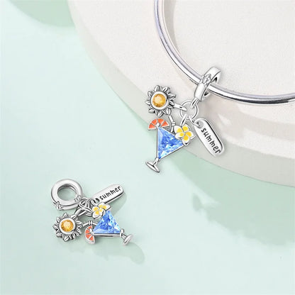 Blaue Serie 925er Sterling Jungfrau Maria Schleife Chamäleon Tanzschuhe Flugzeug Ticket Charm passend für DIY Armband Halskette süße Geschenke