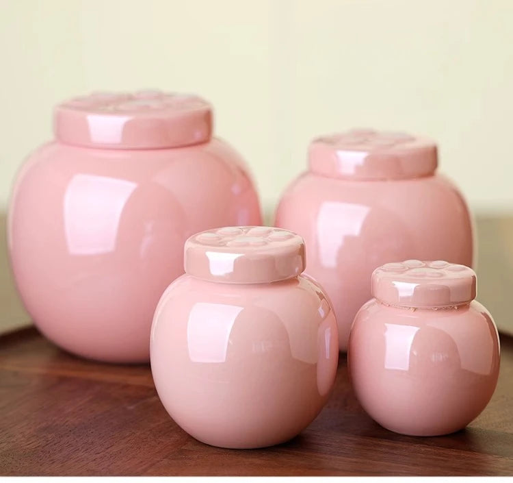 1 Piece Pink Ceramic Urn with Claw Print for Ashes, Small Cat and Dog Ceramic Ash Storage Jar, Pink Pet Hair Jar, Pet Funeral Supplies