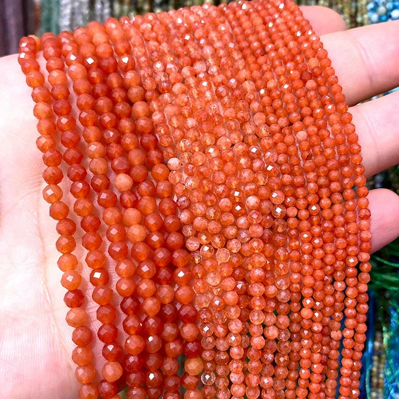 Natürliche Stein Perlen Facettierte Rubin Rot Chalcedon Runde Lose Spacer Perlen Für Schmuck Machen DIY Armband Halskette 2MM 3MM 4MM