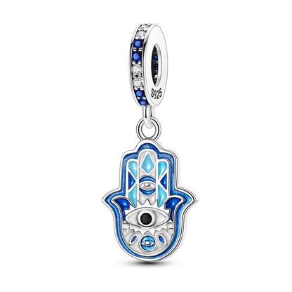 Teufelsaugen-Charm aus 925er Silber, Original-Hand der Fatima, blauer Zirkon, Kreuz, blaue Augen, passend für Armbänder, DIY-Herstellung von Schmuck, Geschenk