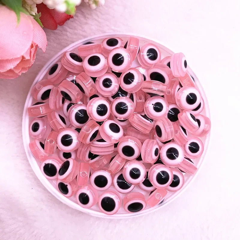 50 Stück 6/8/10 mm ovale Perlen Evil Eye Harz Spacer Perlen für Schmuckherstellung DIY Armband Perlen # 01