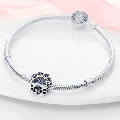 Charms-Anhänger aus 925er-Sterlingsilber mit Hunde-Fußabdrücke und Zirkonia, passend für DIY-Armbänder, Halsketten, Geschenk für Sie, Colgante Plata
