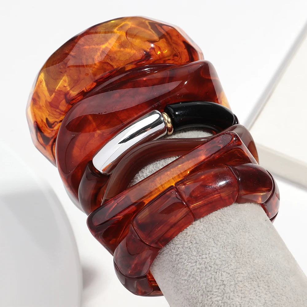 Retro Bernstein Unregelmäßige Geometrische Acryl Armbänder für Frauen Boho Statement Harz Stapelbare Armband Armreif Paar Schmuck Geschenke