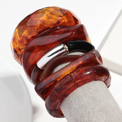 Retro Bernstein Unregelmäßige Geometrische Acryl Armbänder für Frauen Boho Statement Harz Stapelbare Armband Armreif Paar Schmuck Geschenke