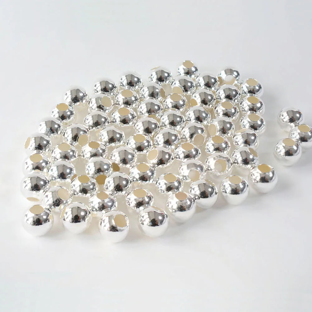 Massive Perlen aus 925er-Sterlingsilber, nahtlos, rund, lose Abstandshalter, Schmuck-DIY-Ergebnisse