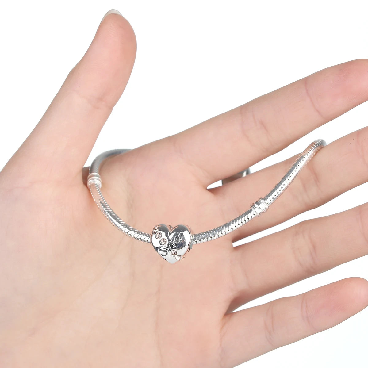 BAMOER Familien-Charm aus echtem 925er-Sterlingsilber mit blauen Kristallen, passend für Armbänder und Armreifen