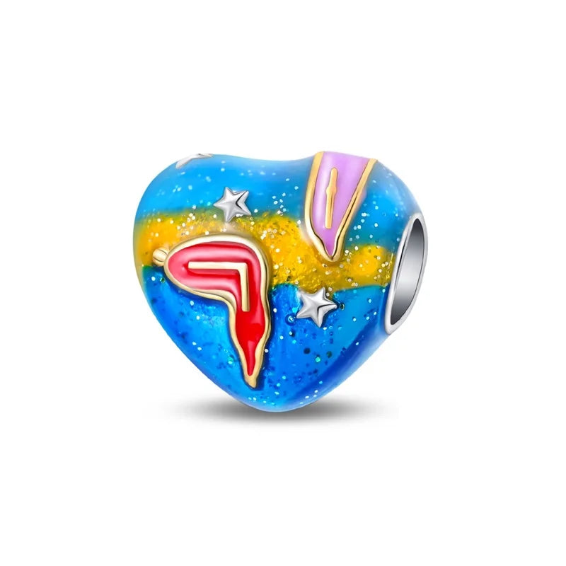 Blaue Serie 925er Sterling Jungfrau Maria Schleife Chamäleon Tanzschuhe Flugzeug Ticket Charm passend für DIY Armband Halskette süße Geschenke
