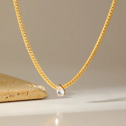 EILIECK 316L Edelstahl Metall Goldene Kette Teardrop Bling Zirkonia Halskette 18K PVD Überzogene Wasserdicht Mode Schmuck Frauen