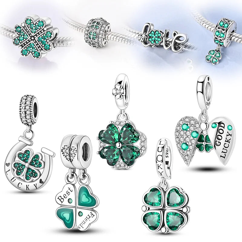 Neue 925 Sterling Silber Charm Perlen Vierblättriges Kleeblatt Anhänger Für Original Armband Halskette Frauen DIY Geschenke