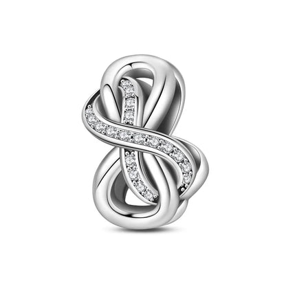 Romantische Schleifenperlen aus 925er-Sterlingsilber und herzförmiger, unendlicher baumelnder Charm, passend für Armbänder, schöne Schmuck-Accessoires, Geschenke