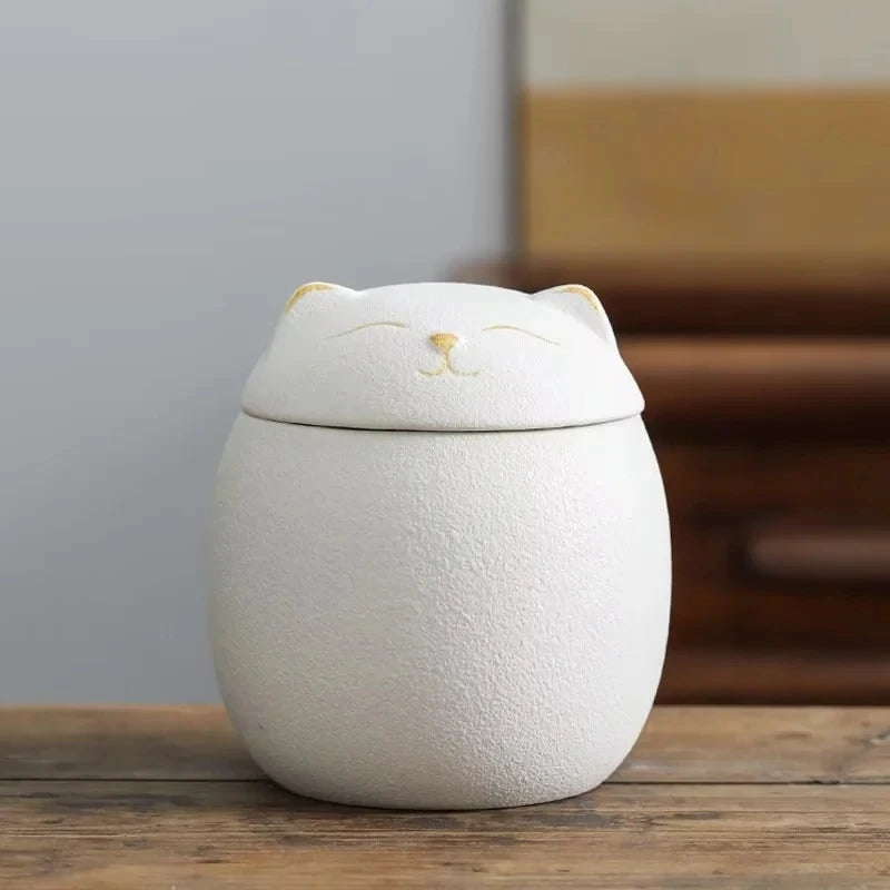 Urn for pet ashes, cat shape memorial cremation urns, hand crafted black, decorative urns for burial dog, ceramic sealed jar