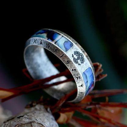 Mode Wikinger Baum des Lebens Edelstahl Abalone Muschel ringe für Männer Odin Norse Wikinger Runen ringe Retro Amulett Schmuck Geschenk