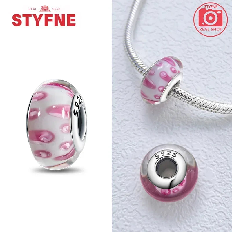Echtes Sterlingsilber 925, Blumen-Charms, Glas, neue Original-Perle, bunt, Murano, passend für Original-Armbänder, DIY für Frauen, Schmuck, Geschenke