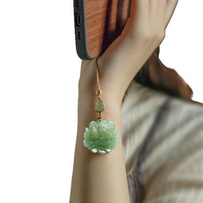 Blossoming Fortune Auto-Schlüsselanhänger, mobiler Taschenanhänger, Jade-Lotus-Zubehör für Herren und Damen
