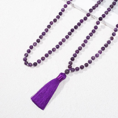 8mm Natürliche Amethyst-Perlen Geknotete 108 Japa Mala Gebetskette Meditations-Gebets-Yoga-Schmuck für Männer und Frauen