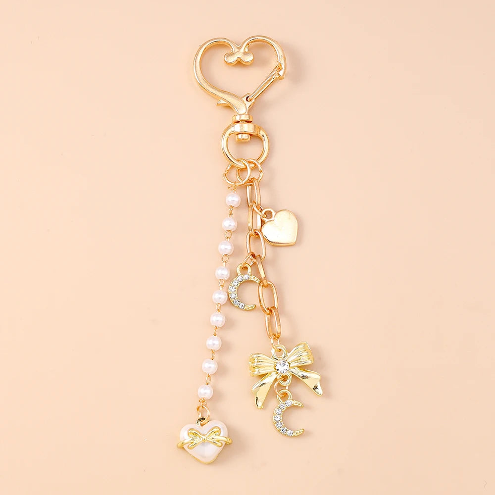 Aihua süße Y2K Metall Perle Liebe Herz Schleife Schlüsselanhänger für Frauen Mädchen Handtasche Anhänger DIY Schlüsselanhänger handgemachte Schmuck Geschenke