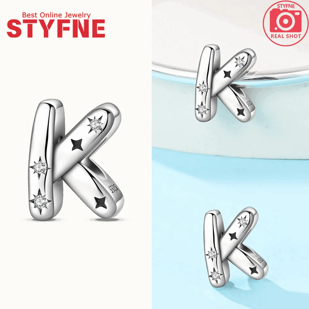 Charms aus 925er Silber, Buchstaben-Serie, Sternenlicht-Buchstaben, glänzende Zirkon-Perlen, passend für Armbänder, Zubehör, Schmuckherstellung, edler Schmuck, Geschenk
