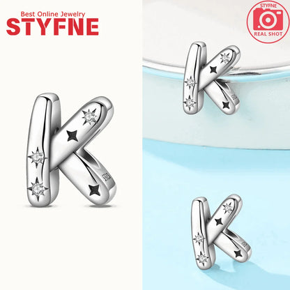 Charms aus 925er Silber, Buchstaben-Serie, Sternenlicht-Buchstaben, glänzende Zirkon-Perlen, passend für Armbänder, Zubehör, Schmuckherstellung, edler Schmuck, Geschenk