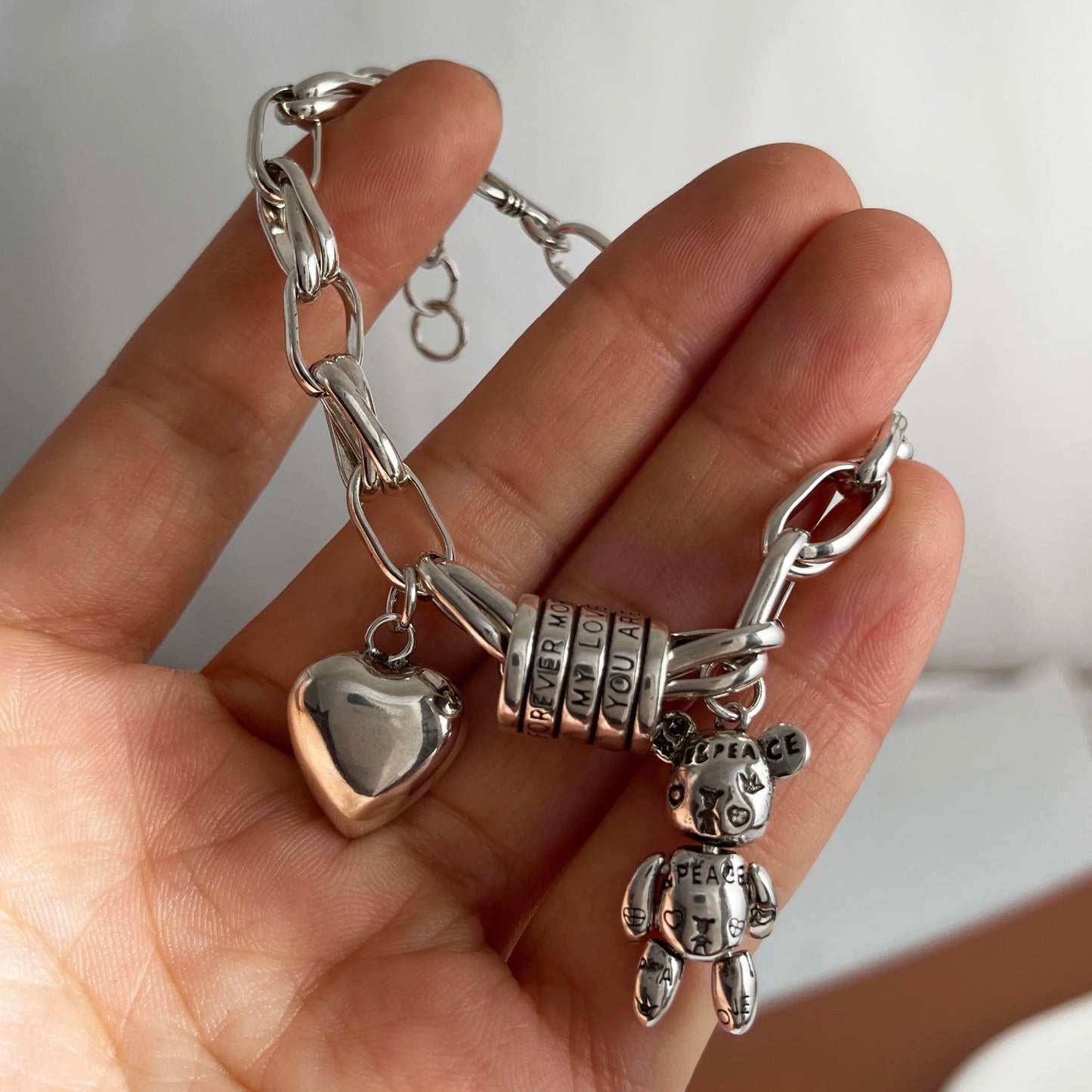 100 % massives 925er-Sterlingsilber-Retro-Armband für Damen und Herren, handgefertigtes Vintage-Herz-Armband, Geburtstagsgeschenk