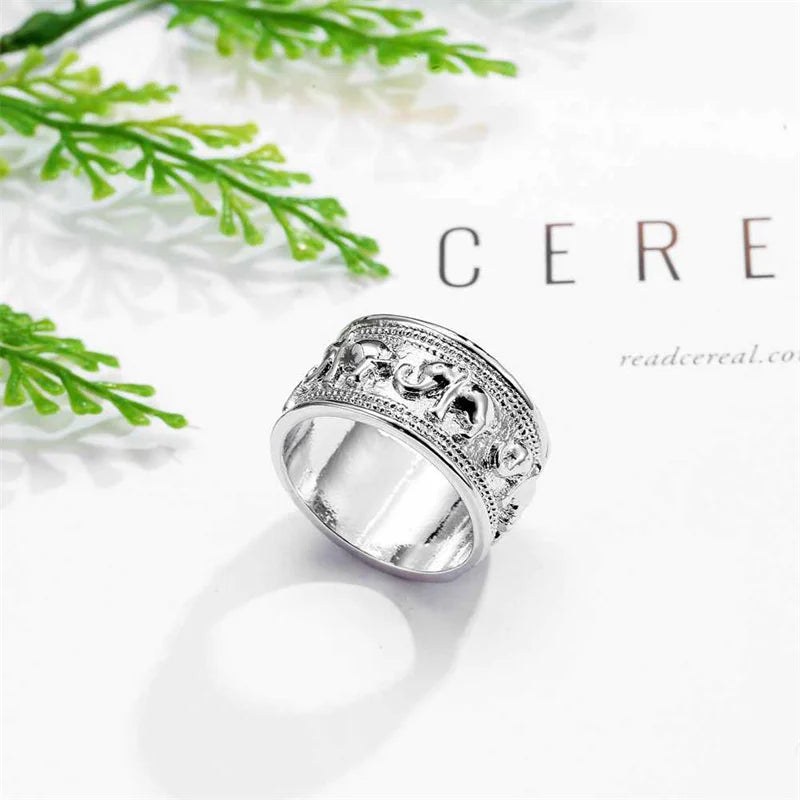 Tier Großhandel Retro Nette Kleine Elefanten Form Große Ringe 925 Sterling Silber Farbe Finger Ring Für Frauen Mode Schmuck