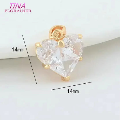 3PCS 14MM 14K Gold Farbe Messing mit Zirkon Herz Halskette Charms Anhänger Ohrringe Schmuck Machen Liefert Zubehör