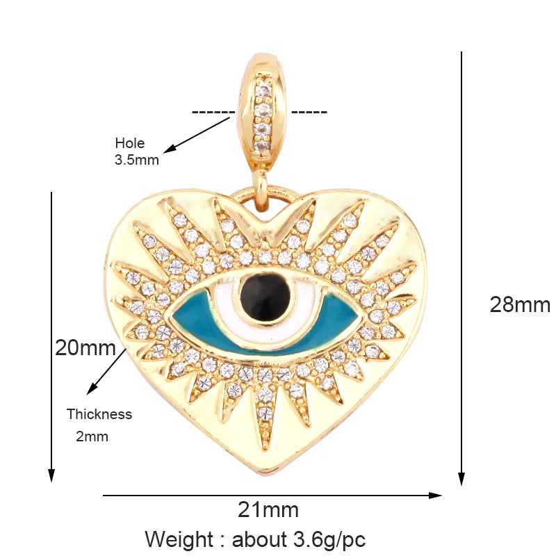 Blaues rundes Herz-Augen-Glücksamulett, türkischer Glücksanhänger, echtes 18 Karat vergoldetes Halsketten-Armband, Schmuckzubehör, S52