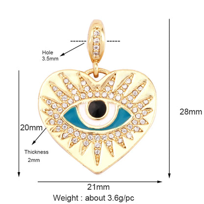 Blaues rundes Herz-Augen-Glücksamulett, türkischer Glücksanhänger, echtes 18 Karat vergoldetes Halsketten-Armband, Schmuckzubehör, S52