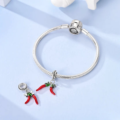 Mula 1 Stück 925 Silber Roter Chili Anhänger Fit Original Perlen Armband Herstellung für Frau Schmuck Baumeln Charm Diy
