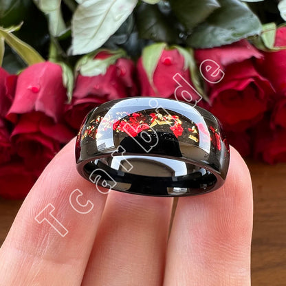 Dropshipping 6mm 8mm 18k Gold Farbe Kuppel Ehering Schöner Wolframkarbid Ring mit roter und Goldfolieninlage Comfort Fit