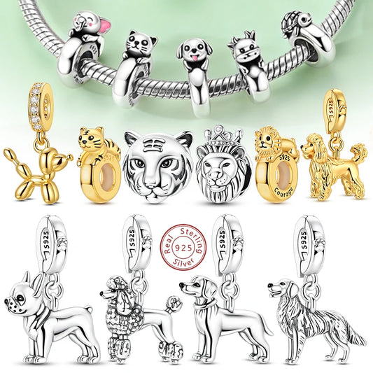 Neue Original Charms Perlen Anhänger 925 Sterling Silber Teddy Pudel Hund Katze Universal Schnalle Charms Fit Armband DIY Schmuck Geschenk