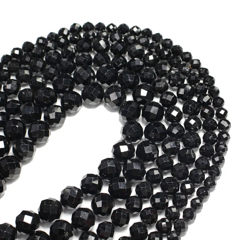 Feiner 100 % Naturstein, facettierter schwarzer Turmalin, runde Edelstein-Abstandsperlen für Schmuckherstellung, DIY-Armband, Halskette, 6/8/10 mm